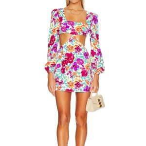 Vibrant Floral Mini Dress with Cutouts